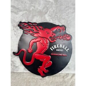 Fireball Whisky Metal Sign Embossed Dragon‎ Flame Bar Man Cave Decor